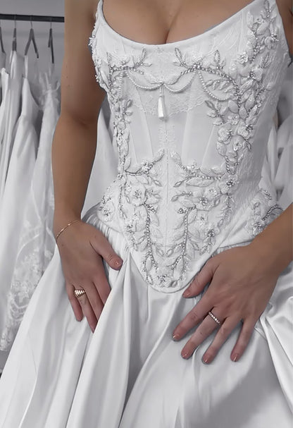 Romantic Bridal Gown A line Sweetheart Satin White Slit Wedding Dresses Minimalist Bridal Gowns DP1214