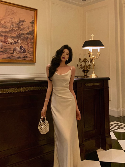 Elegant Mermaid Satin Ivory Sleeveless 21st Birthday Dress Party Gown Birthday Outfits Birthday Dress Ideas For Women DP1289