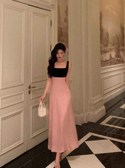 Elegant A line Square Neckline Pink Sleeveless Burgundy 23rd Birthday Dress Party Gown Birthday Outfits Birthday Dress Ideas For Women DP1388