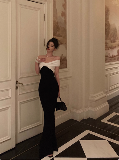 Elegant Glamour Mermaid Off The Shoulder Black Prom Gowns Party Dress Classy Gowns Evening Dresses DP1462