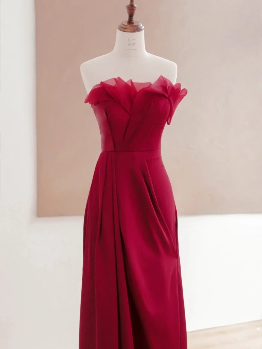 Elegant Glamour A Line Strapless Burgundy 21st Birthday Dress Party Gown Birthday Outfits Birthday Dress Ideas For Women DP1495