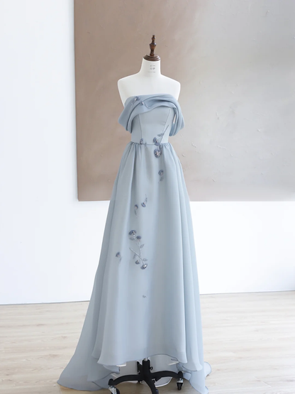 Elegant Glamour A Line Strapless Blue 21st Birthday Dresses Party Gown Birthday Outfits Birthday Dress Ideas For Women DP1497