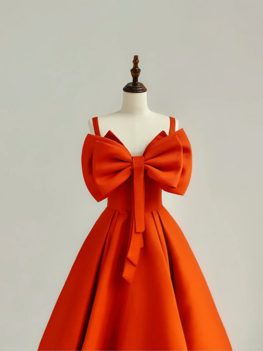 Elegant Glamour A Line Spaghetti Straps Satin Orange 21st Birthday Dress Party Gown Birthday Outfits Birthday Dress Ideas For Women DP1510