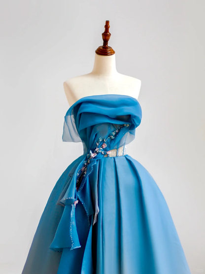 Elegant Glamour Ball Gown Strapless Blue Prom Dress Party Dress Evening Dresses DP1525
