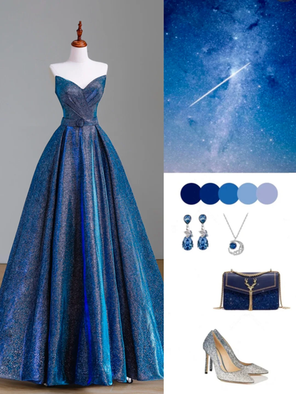 Elegant Glamour Ball Gown Strapless Blue Sequin 21st Birthday Dresses Evening Gown Birthday Outfits Evening Dress For Women DP1530