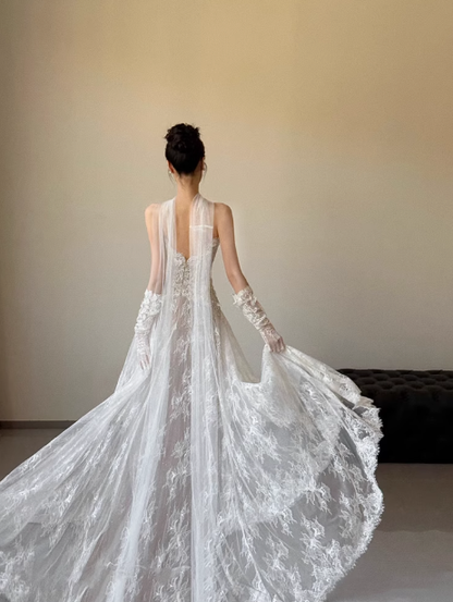 Classic Bridal Dress A line Sweetheart Lace White Wedding Dresses Minimalist Bridal Gowns DP1801