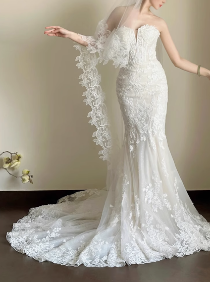 Classic Bridal Dress Mermaid Sweetheart Lace White Wedding Dresses Minimalist Bridal Gowns DP1806