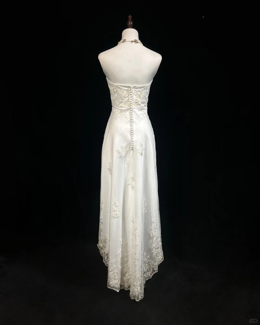 Pretty Wedding Dress High Low Strapless Ivory Long Wedding Dresses Bridal Gowns DP1836