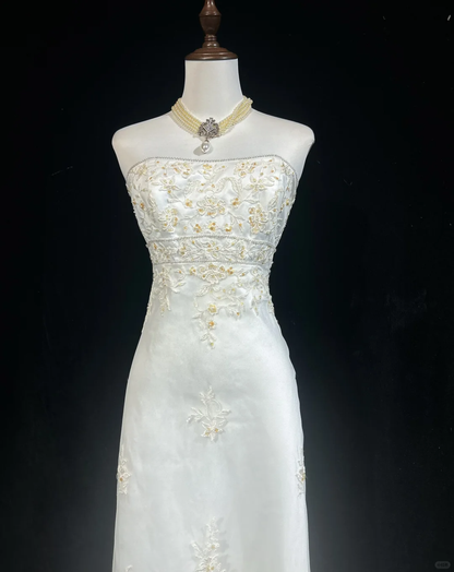 Pretty Wedding Dress High Low Strapless Ivory Long Wedding Dresses Bridal Gowns DP1836