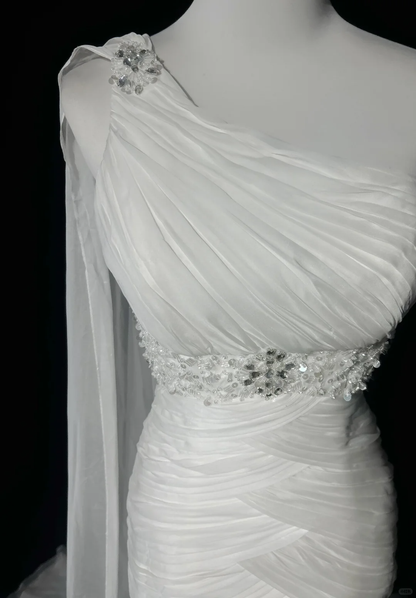 Vintage Bridal Gown Mermaid One Shoulder White Long Wedding Dresses Minimalist Bridal Gowns DP1838
