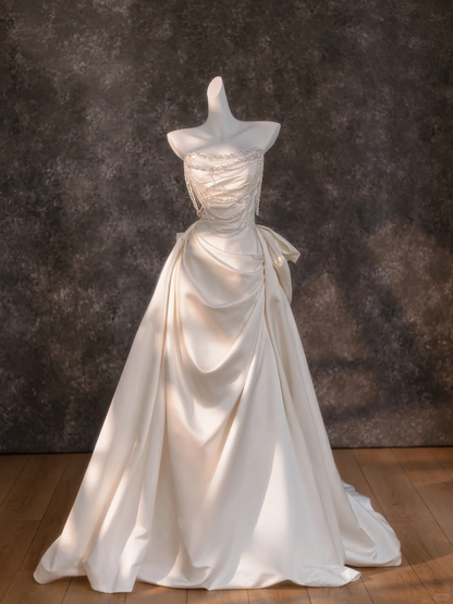 Pretty Wedding Dress Sheath Strapless Satin Ivory Long Wedding Dresses Bridal Gowns DP1858