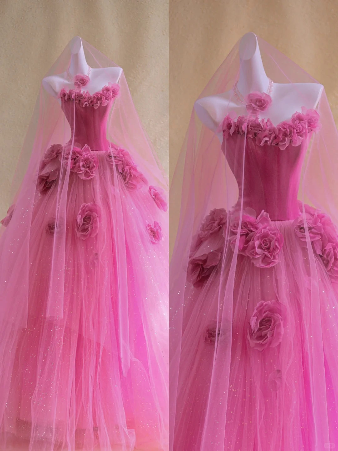 Gorgeous Ball Gown Strapless Hot Pink Floral Tulle Long Prom Dress Party Dress Graduation Dresses DP1870