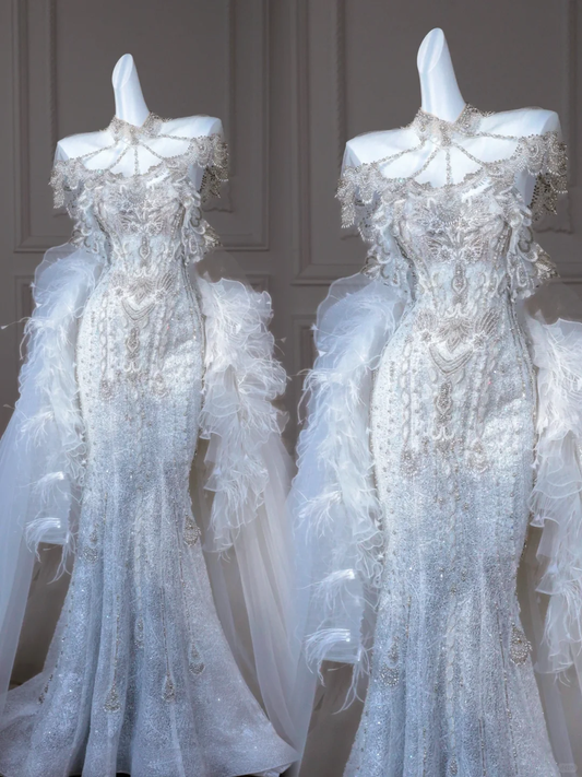 Pretty Bridal Gown Mermaid Strapless White Long Wedding Dresses Modest Bridal Gowns DP1966