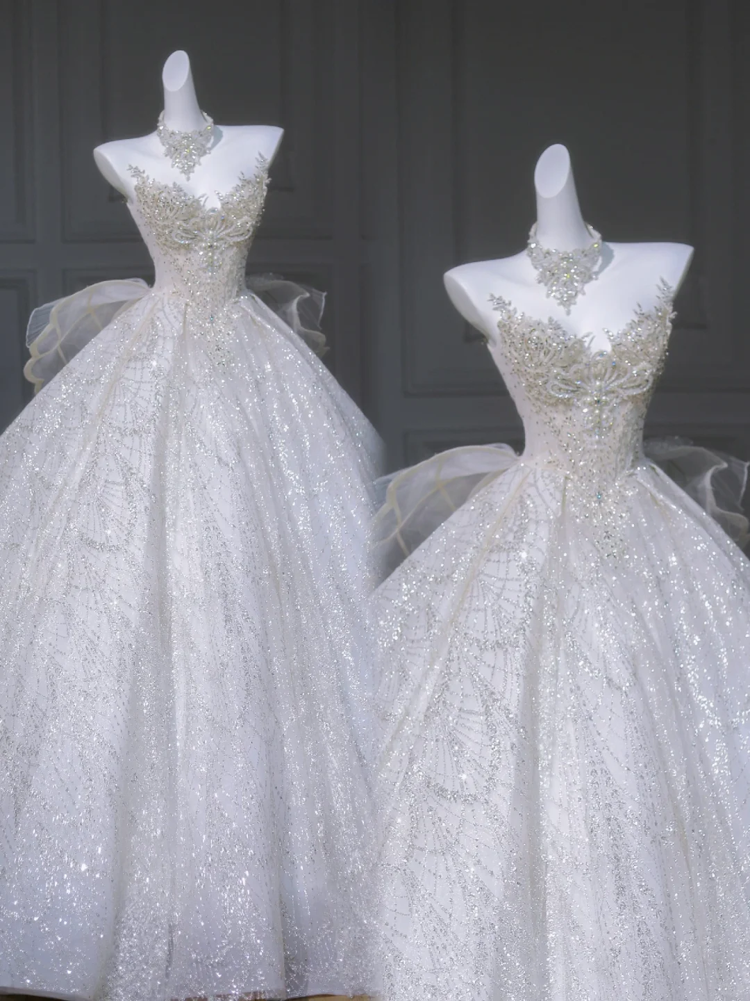 Modest Wedding Dress Ball Gown Scoop Neck Sequin Long White Wedding Dresses Brides Dress Bridal Gowns DP1968