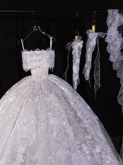 Rustic Wedding Dress Ball Gown Strapless White Lace Long Wedding Dresses Bridal Gowns DP1990