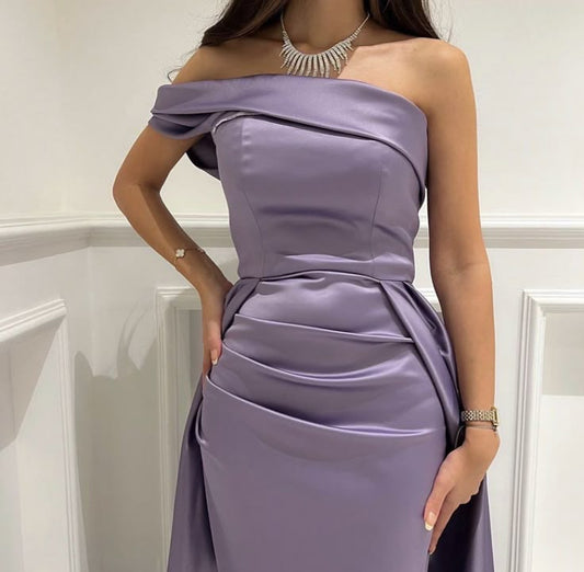 Pretty Mermaid One Shoulder Lilac Satin Party Dresses Formal Summer Wedding Guest Dresses Wedding Guest Outfits DP2131