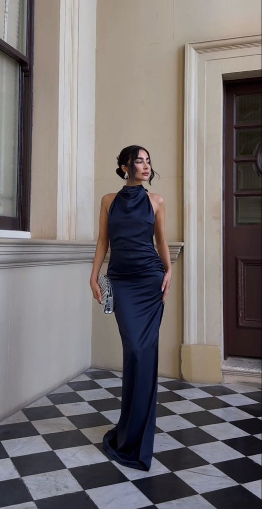 Pretty Mermaid High Neck Navy Blue Evening Party Dresses Formal Summer Wedding Guest Dresses Wedding Guest Outfits DP2138