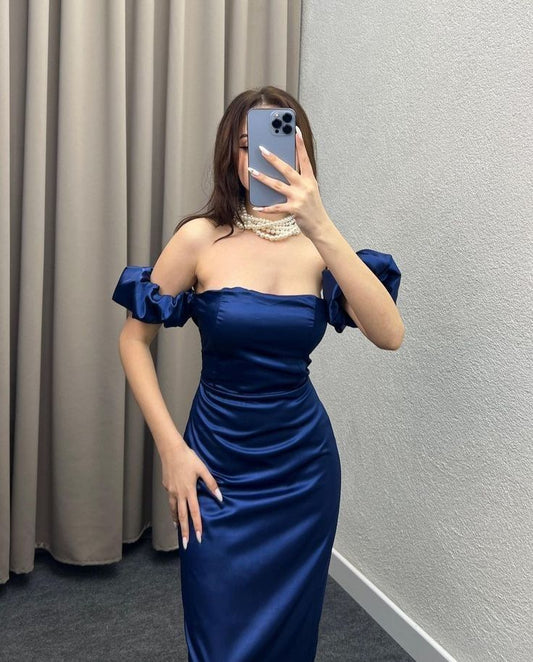 Pretty Mermaid Off The Shoulder Blue Split Evening Party Dresses Formal Summer Wedding Guest Dresses Wedding Guest Outfits DP2153