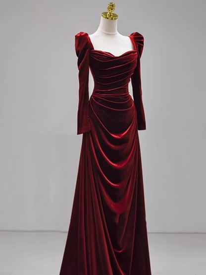 Classy Mermaid Sweetheart Burgundy Velvet Long Prom Dresses Summer Wedding Guest Dresses Wedding Guest Outfits DP2250