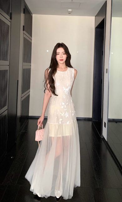 Elegant Jewel Sheath Evening Dresses, White Tulle Birthday Dresses DP2996