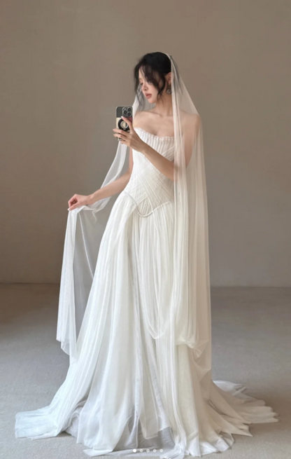 Modest Sheath Chiffon Wedding Dresses, Sleeveless Bridal Gowns Simple Wedding Gowns DP3073