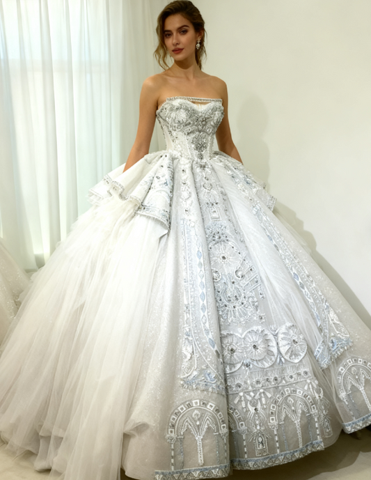 Timeless Strapless Ball Gown Tulle Wedding Dresses White Bridal Gowns DP3185