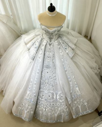 Timeless Strapless Ball Gown Tulle Wedding Dresses White Bridal Gowns DP3185