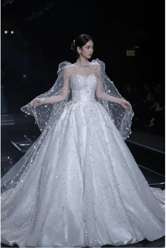 Luxury Sweetheart Neck A-Line Wedding Dresses Tulle Rhinestone White Bridal Gowns DP3229