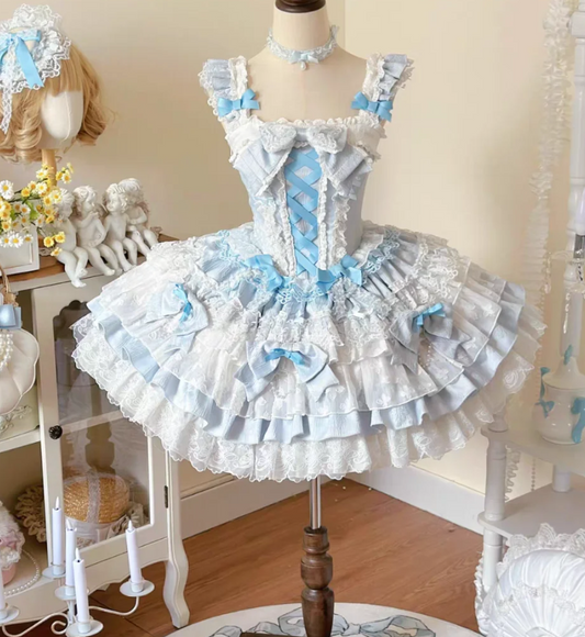 Sweet Square Neck Ball Gown Chiffon Short Birthday Outfit Cute Lolita Dresses DP3281