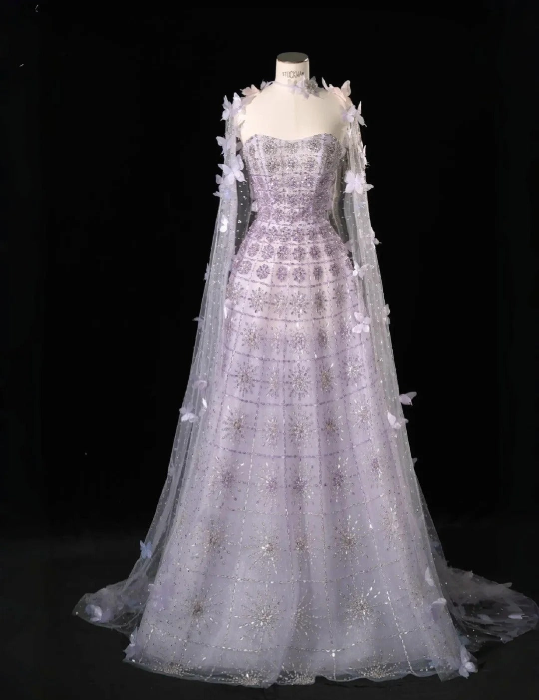 Gorgeous Strapless A-Line Long Evening Dresses Tulle Beaded Light Purple Prom Dressess DP3310
