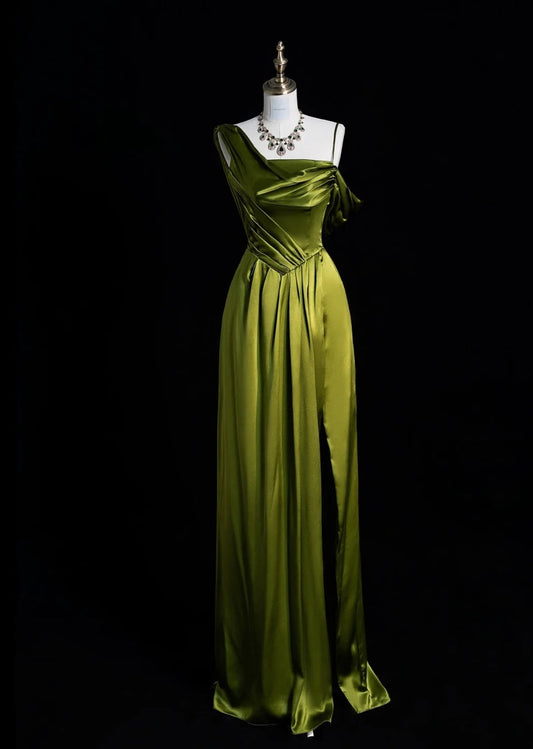 Simple Sheath Long Prom Dresses Satin Green Evening Gown DP3783