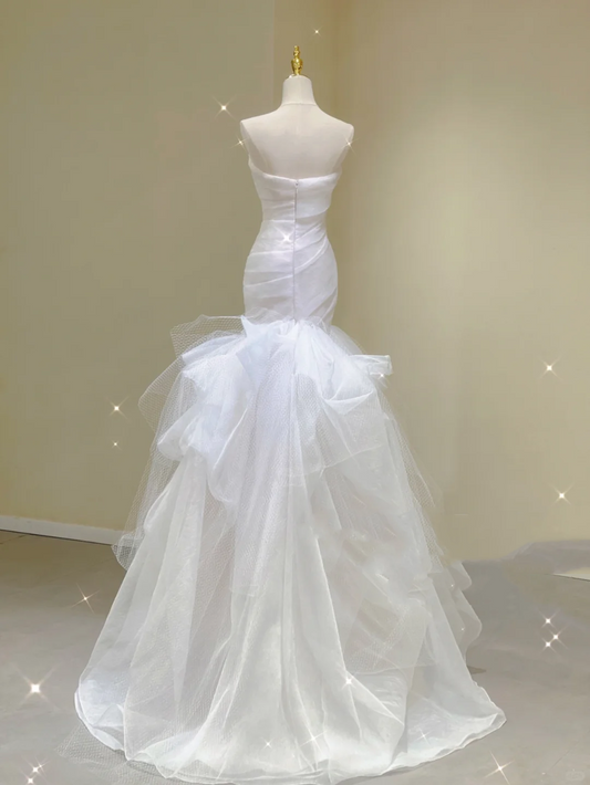 Simple Mermaid Strapless Long White Wedding Dresses Summer Brides Dress DP385