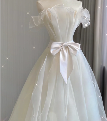Timeless Ball Gown Strapless Long Tulle White Summer Wedding Dresses Brides Dress DP417