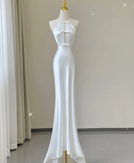 Pretty Mermaid Halter Sleeveless Pink Long Satin Prom Dresses Simple Evening Dresses DP453