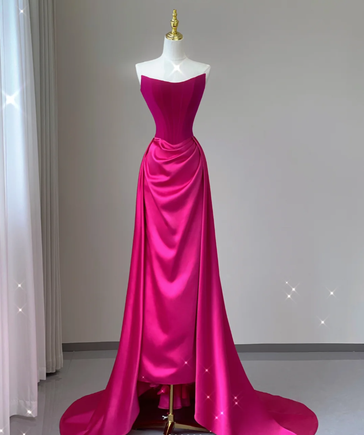 Pretty Mermaid Strapless Satin Sleeveless Long Prom Dresses Evening Dresses DP468