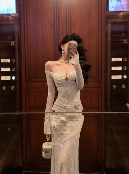 Classy Mermaid White Lace Off The Shoulder 18th Birthday Dress Party Gown 18th Birthday Outfits Birthday Dress Ideas For Women DP573