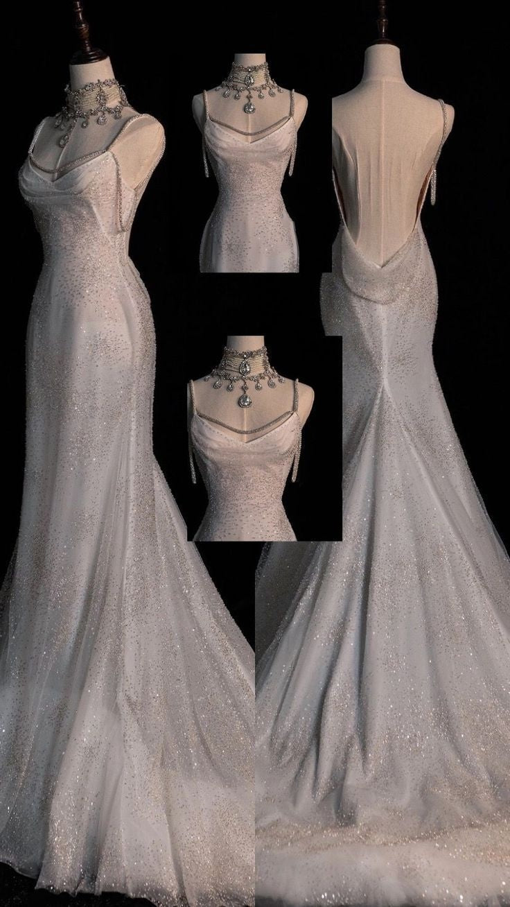 Stunning White Backless Mermaid Shiny Prom Gown Wedding Dress Party Dress Formal Wear Dresses DP606