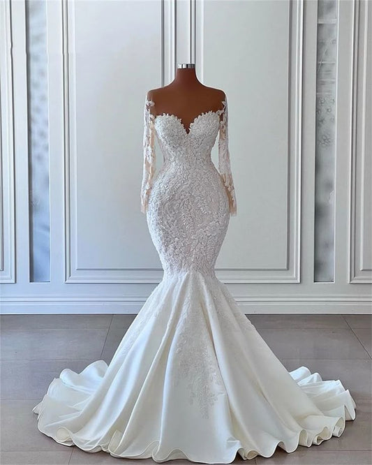 Chic Long Sleeve Bridal Gown Wedding Dress Luxury Lace Appliques Bridal Gowns DP624