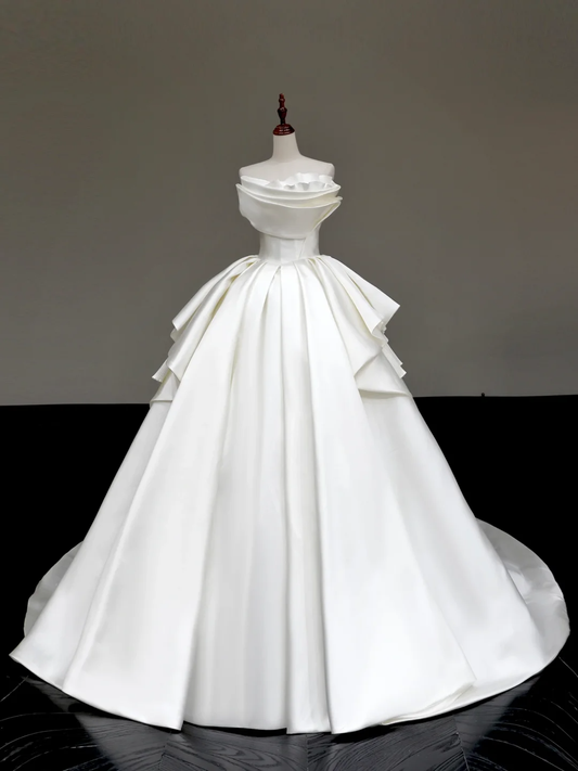 Unique Bridal Gown Ball Gown Strapless White Satin Wedding Dresses Bridal Gowns DP651