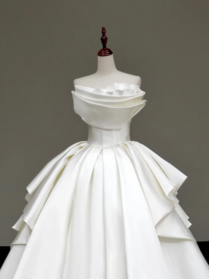 Unique Bridal Gown Ball Gown Strapless White Satin Wedding Dresses Bridal Gowns DP651