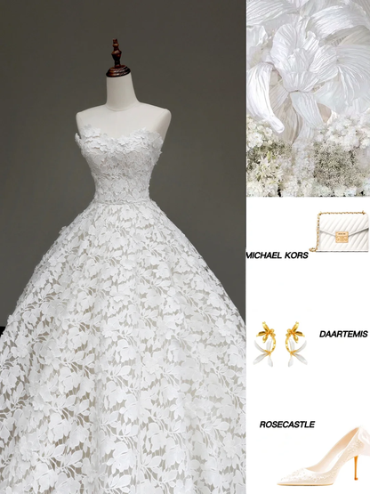 Unique Bridal Gown Ball Gown Strapless White Lace Wedding Dresses Bridal Gowns DP653