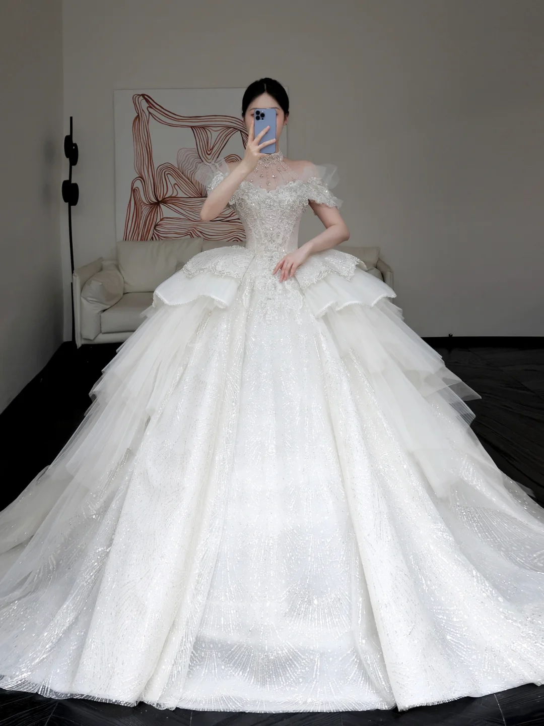 Luxury Ball Gown Wedding Dresses Off The Shoulder Short Sleeves Sequin Wedding Dress With Train DP658
