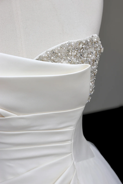 Unique Bridal Gown Mermaid Strapless White Satin Wedding Dresses Slit Bridal Gowns DP679