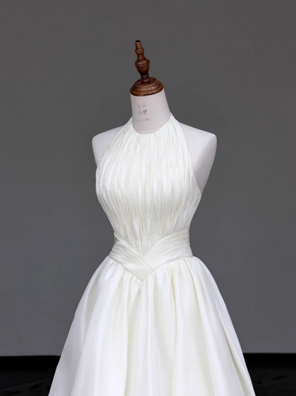 Unique Bridal Gown A line Scoop Sleeveless Satin White Wedding Dresses Bridal Gowns DP696