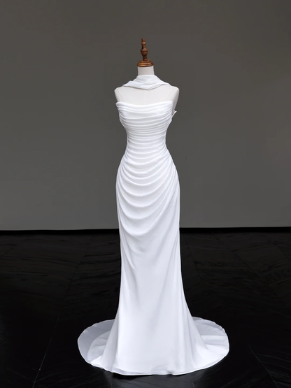 Unique Bridal Gown Mermaid Strapless White Chiffon Wedding Dresses Bridal Gowns DP703