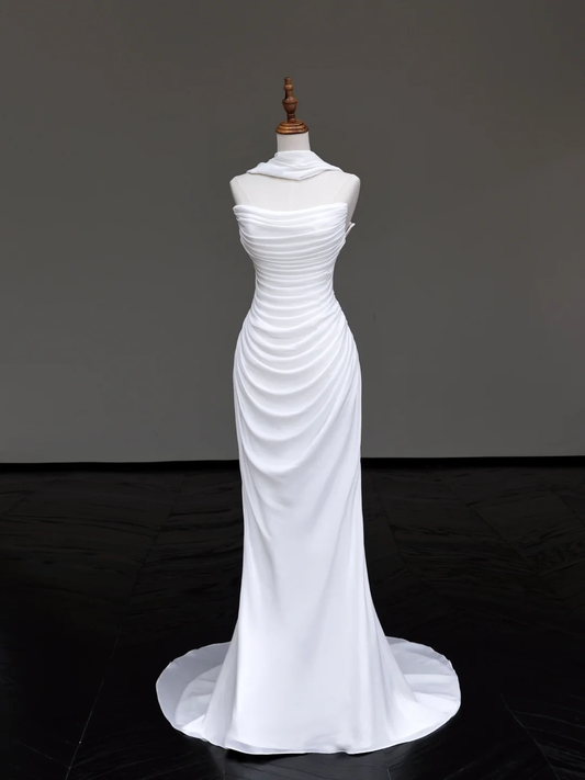 Unique Bridal Gown Mermaid Strapless White Chiffon Wedding Dresses Bridal Gowns DP703