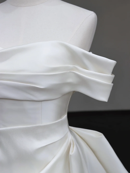 Unique Bridal Gown Ball Gown Off The Shoulder White Satin Wedding Dresses Bridal Gowns DP715