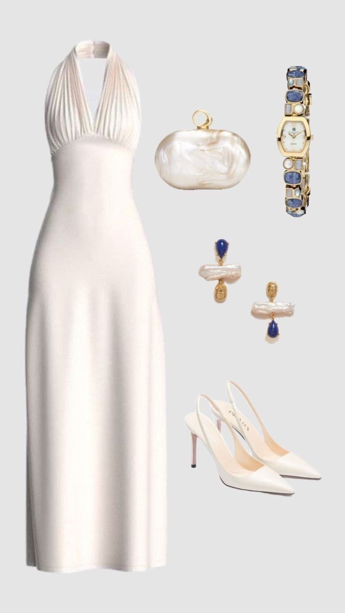 Gorgeous A Line Halter White Prom Dresses Formal Summer Wedding Guest Dresses Wedding Guest Outfits DP770