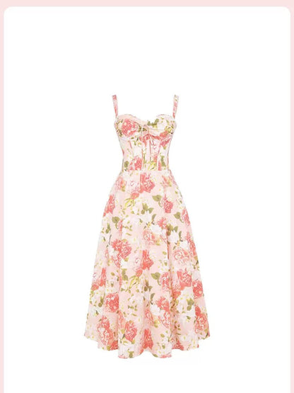 Elegant Wedding Guest Outfit Ball Gown Pink Floral Formal Night Dresses Summer Tea Length Wedding Guest Dresses DP783