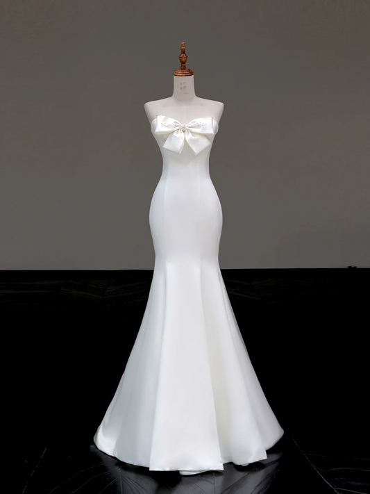 Simple Bridal Gown Mermaid Strapless Satin White Wedding Dresses Minimalist Bridal Gowns DP805